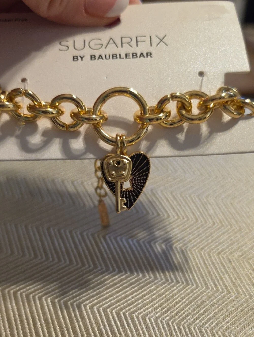 Sugarfix by BaubleBar Gold Chain Bracelet with Black Heart Lock Charm